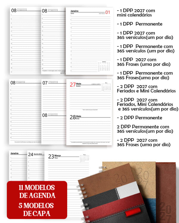 Super Combo 11 Agendas 2027 e Permanente Masculina com 5 Modelos de Capa